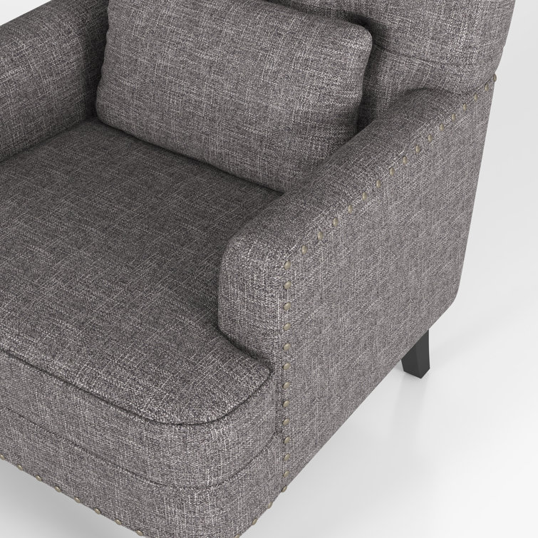 Gray Polyester Blend Tufted Armchair Set with Dark Wood Legs