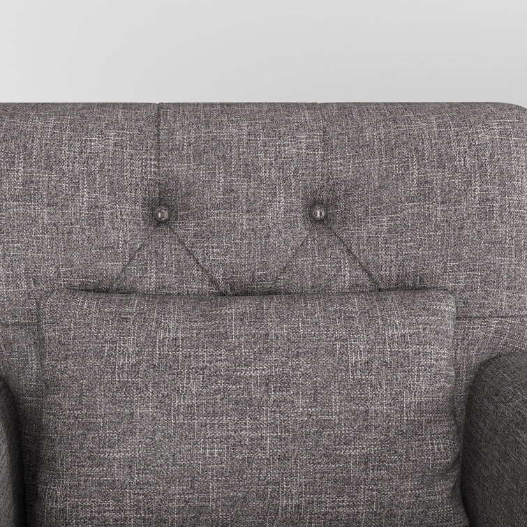 Gray Polyester Blend Tufted Armchair Set with Dark Wood Legs