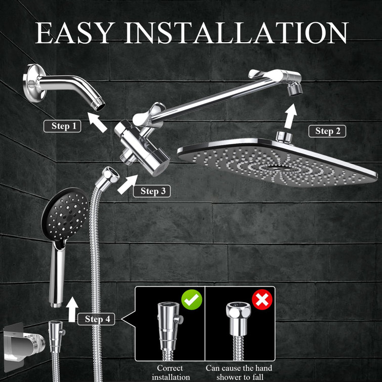 Chrome Adjustable Dual Rain Shower Head with Handheld