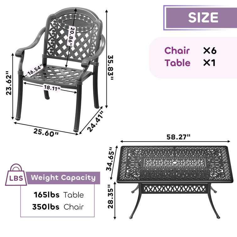 Black Cast Aluminum Outdoor Dining Set with Random Color Cushions