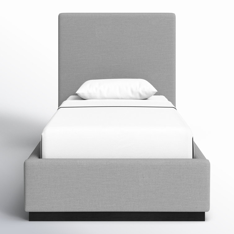 Gray Twin Upholstered Wood Frame Bed with Tall Headboard