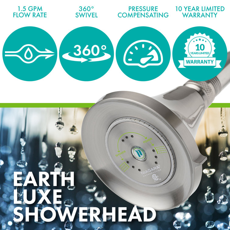 Brushed Nickel Water-Efficient Fixed Shower Head with Adjustable Spray
