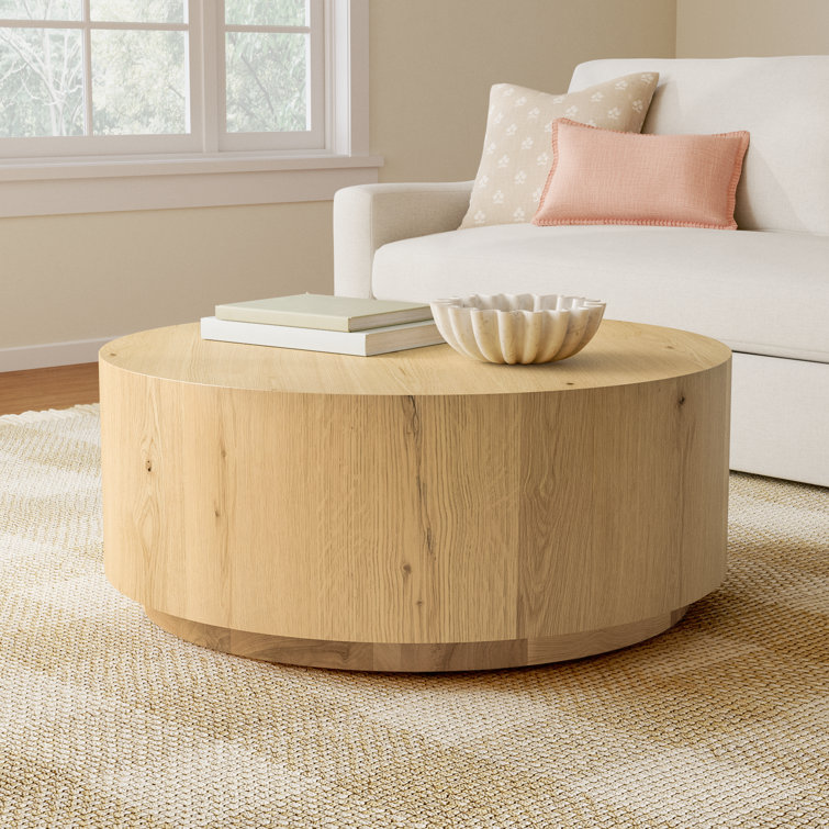 Natural Round Wood Grain Coffee Table with Wheels
