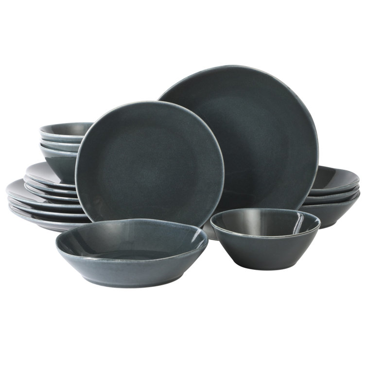 Montecito Breeze Glossy Blue Ceramic Dinnerware Set, Service for 4