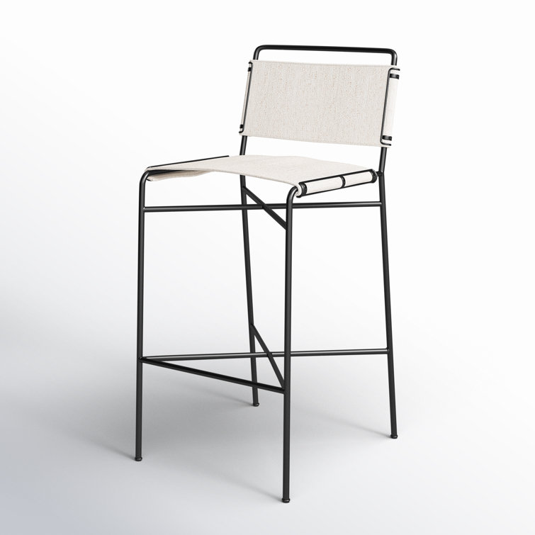 Distressed Black Metal and Leather Bar Stool