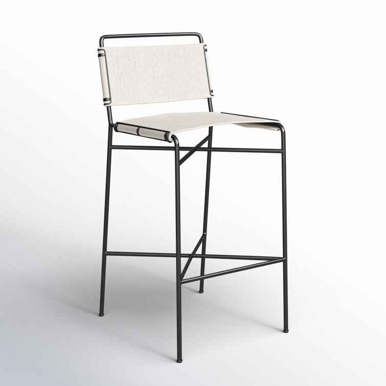 Distressed Black Metal and Leather Bar Stool
