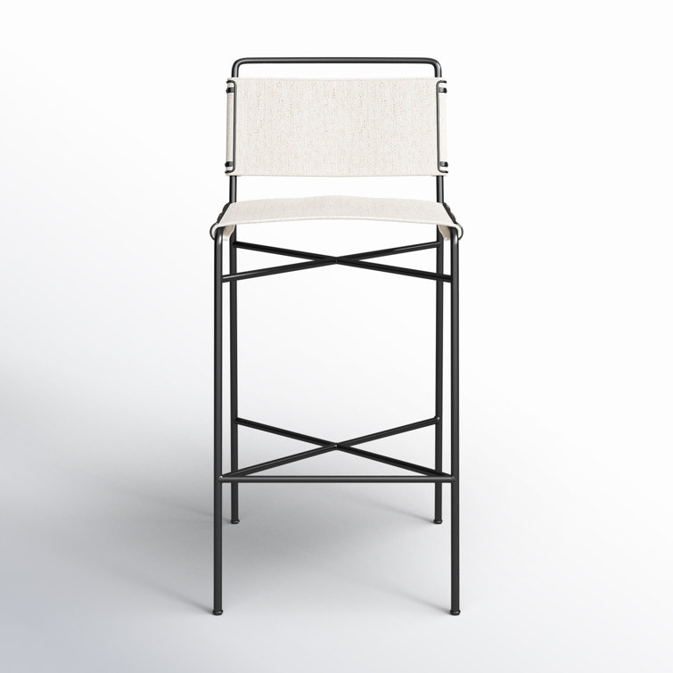 Distressed Black Metal and Leather Bar Stool