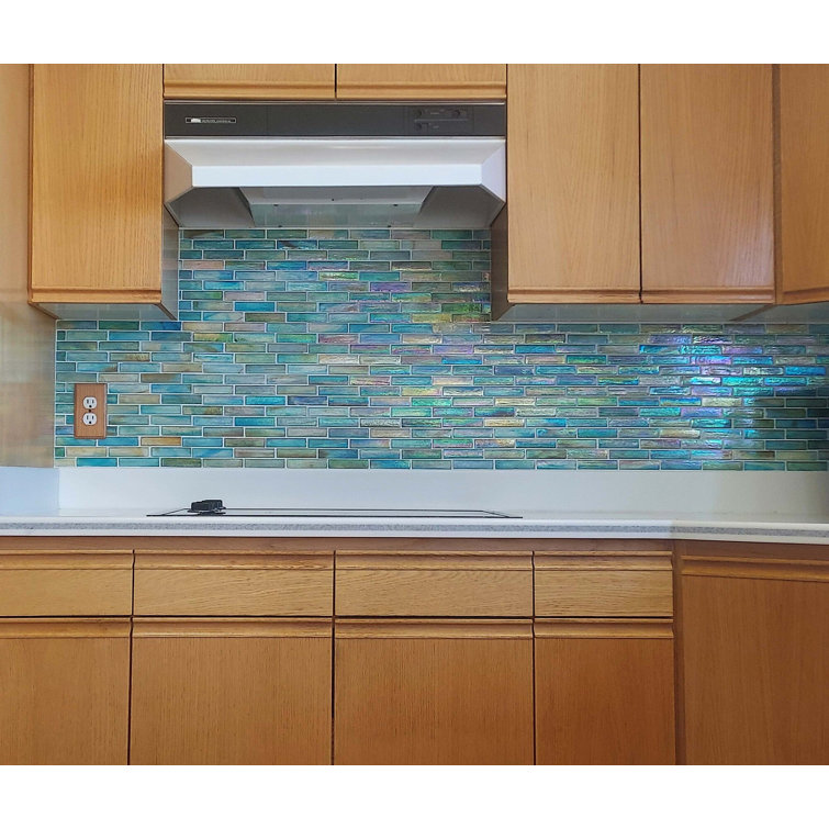 Lagoon Green Polished Glass Brick Joint Mosaic Wall Tile