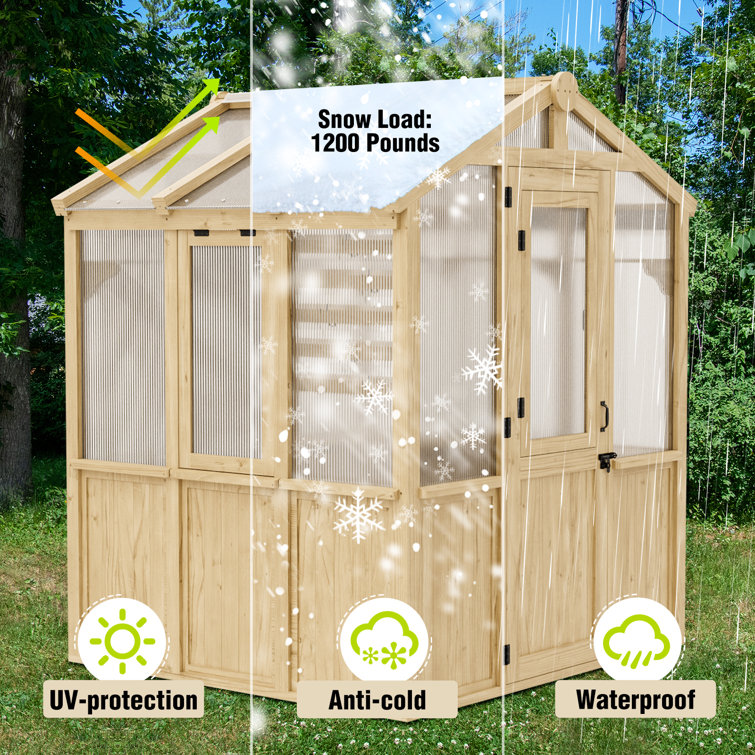 7x6 ft Beige Cedar and Polycarbonate Walk-In Greenhouse
