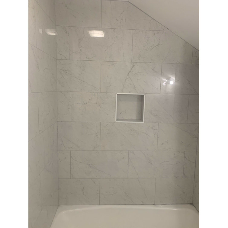 Saroshi Carrara Giola 12" x 24" Polished Marble Look Porcelain Tile