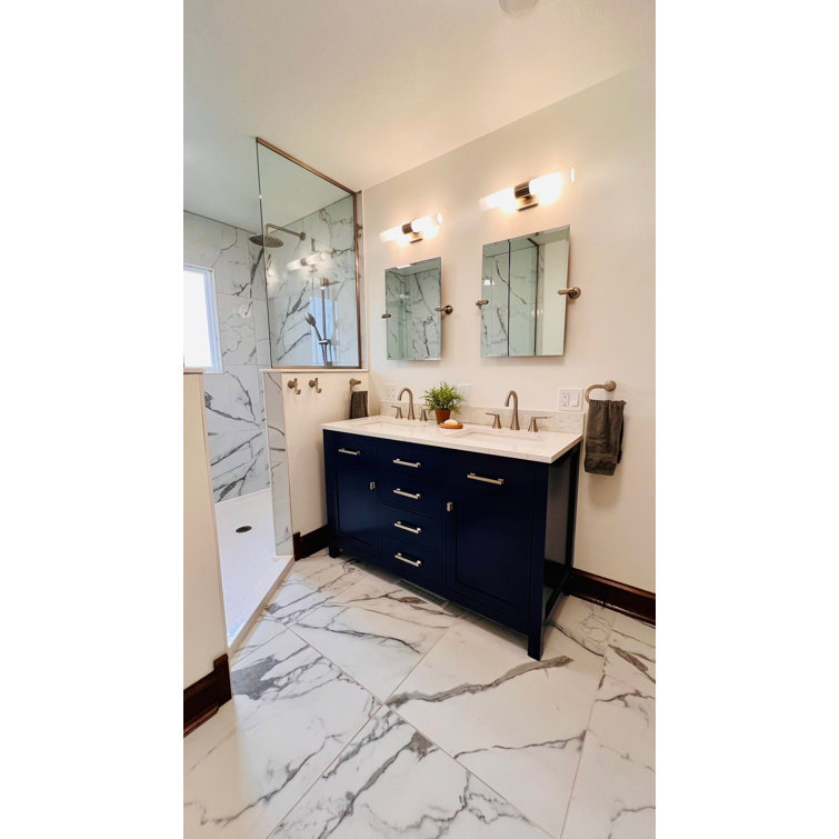 24" x 24" White Matte Porcelain Marble Look Tile