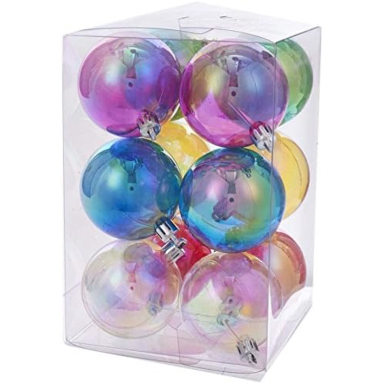 Clear Iridescent Shatterproof Plastic Ball Ornament Set, 60mm, 12-Piece