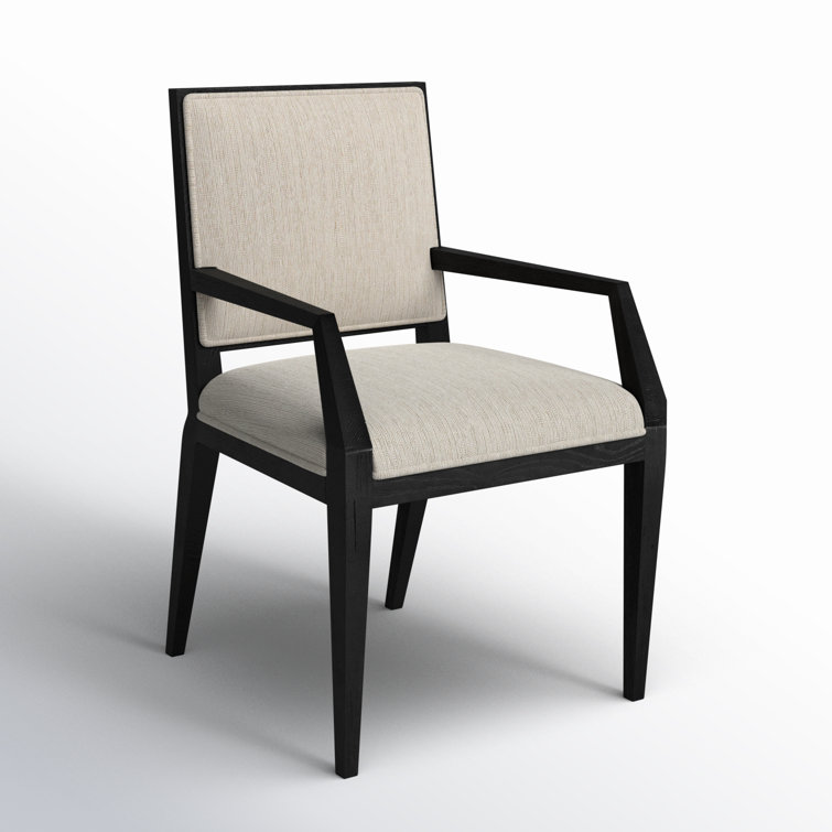 Beige Upholstered Transitional Arm Chair with Black Wood Frame