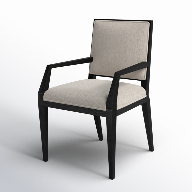 Beige Upholstered Transitional Arm Chair with Black Wood Frame