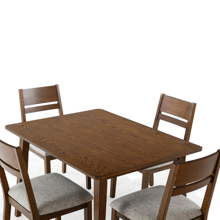 Medium Oak and Light Grey Linen Upholstered Dining Chair Set