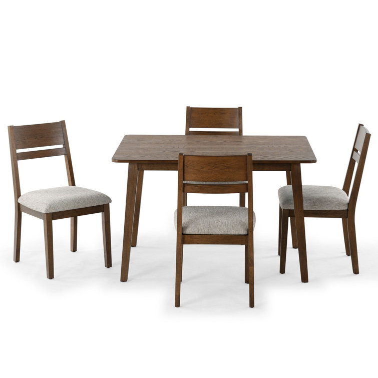 Medium Oak and Light Grey Linen Upholstered Dining Chair Set