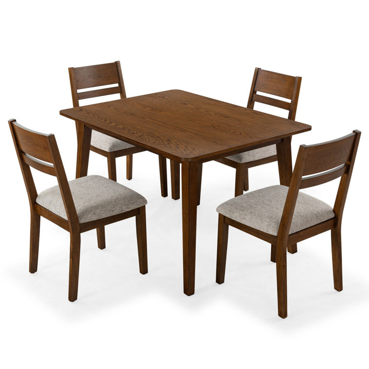 Medium Oak and Light Grey Linen Upholstered Dining Chair Set