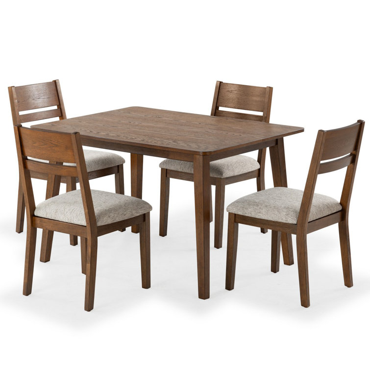 Medium Oak and Light Grey Linen Upholstered Dining Chair Set
