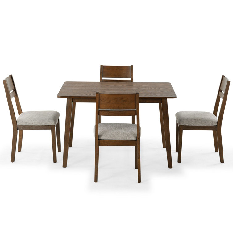 Medium Oak and Light Grey Linen Upholstered Dining Chair Set