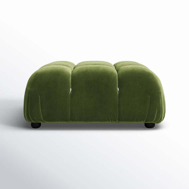 Olive Green Velvet Tufted Square Ottoman