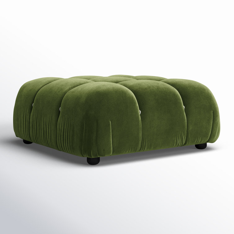 Olive Green Velvet Tufted Square Ottoman