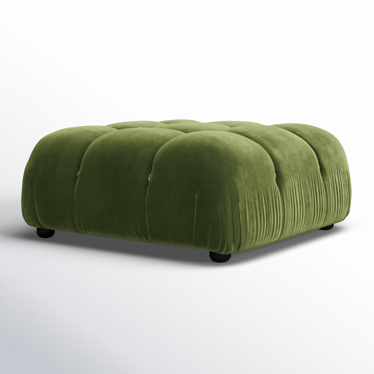 Olive Green Velvet Tufted Square Ottoman