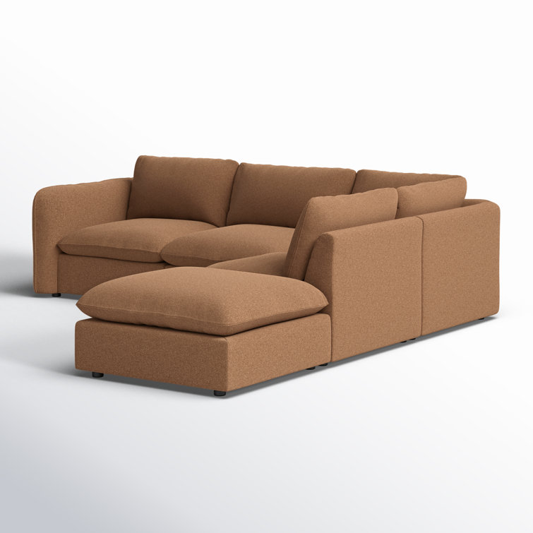 Brown Linen 4-Piece Sectional Sofa with Ottoman