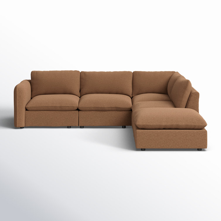 Brown Linen 4-Piece Sectional Sofa with Ottoman