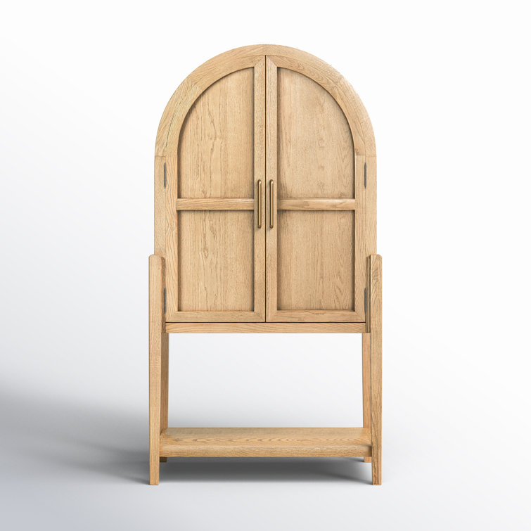 Drifted Oak and Antique Brass Arched Bar Cabinet