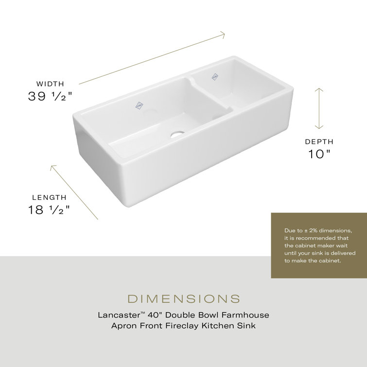 Lancaster 40" Double Bowl White Fireclay Farmhouse Sink