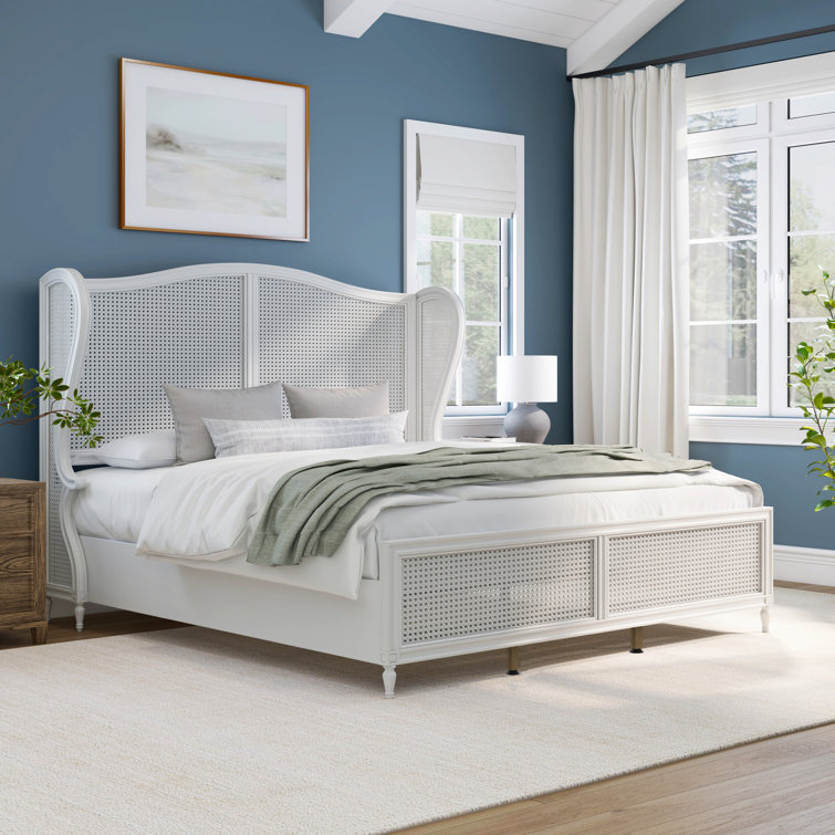 Antique White King Sausalito Bed with Cane Wingback Design