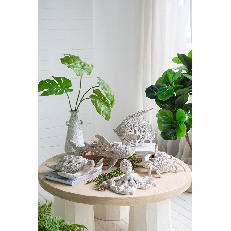 White and Beige Coral Look Resin Angelfish Figurine