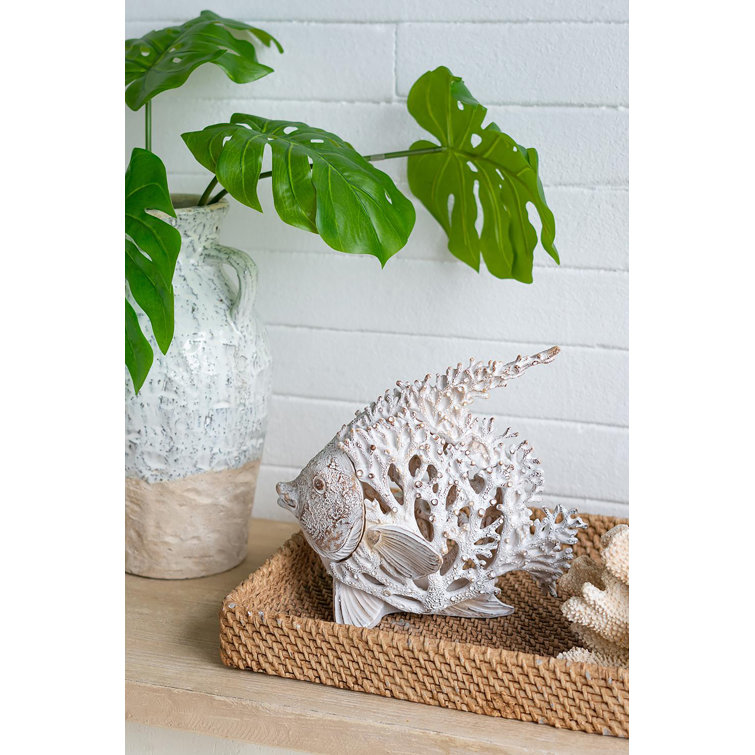 White and Beige Coral Look Resin Angelfish Figurine