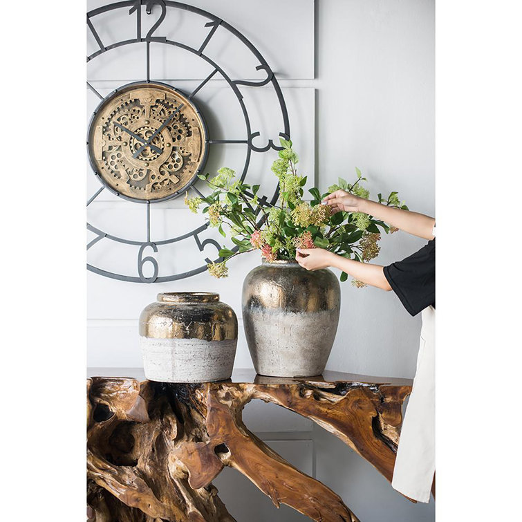 Candia 15.8'' Matte Beige and Metallic Copper Ceramic Vase