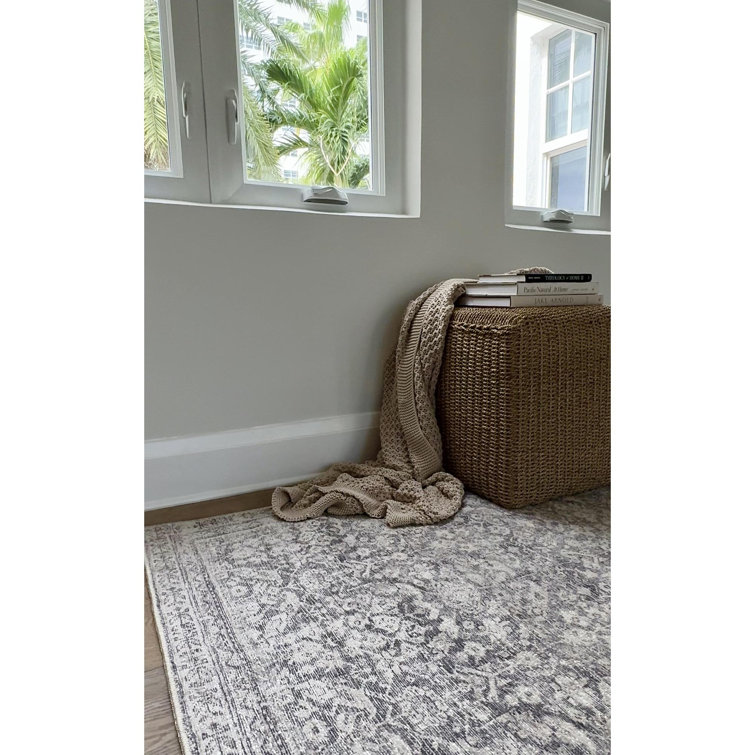 Galey Alix Gray Polyester Rectangular Vintage Area Rug