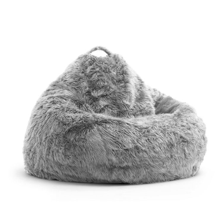 Gray Shag Teardrop Bean Bag Chair with Removable Cover