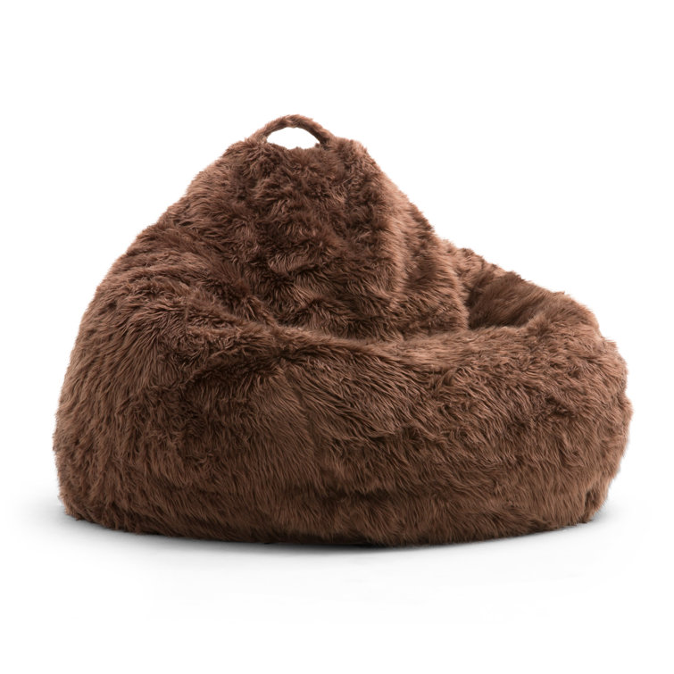 Gray Shag Teardrop Bean Bag Chair with Removable Cover