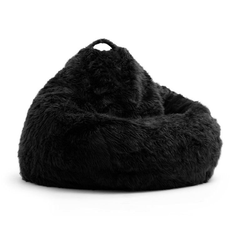 Gray Shag Teardrop Bean Bag Chair with Removable Cover