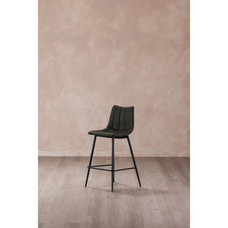 Finnigan Dark Green Vegan Leather Counter Stools with Steel Frame