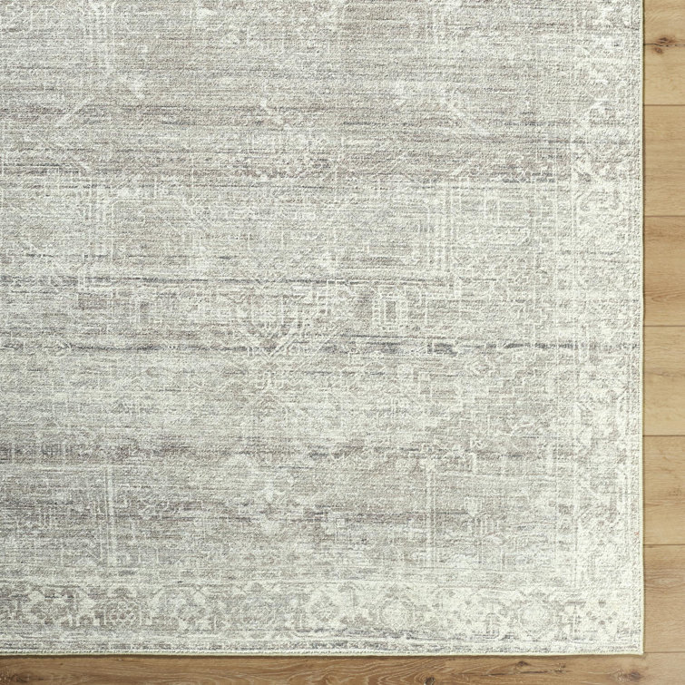 Medium Gray and Ivory Synthetic Medallion Area Rug