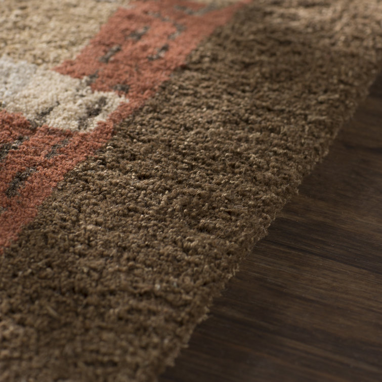Handmade Red and Beige Wool Viscose Plaid Rug