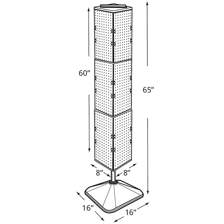 White Four-Sided Pegboard Floor Display with Revolving Base