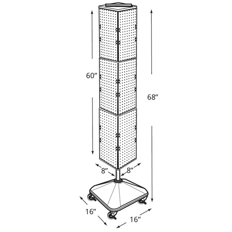 White Four-Sided Pegboard Display with Wheeled Base