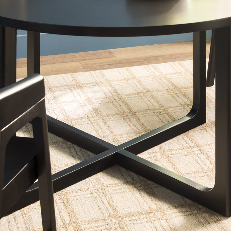 Black Solid Wood Round Dining Table with Geometric Legs