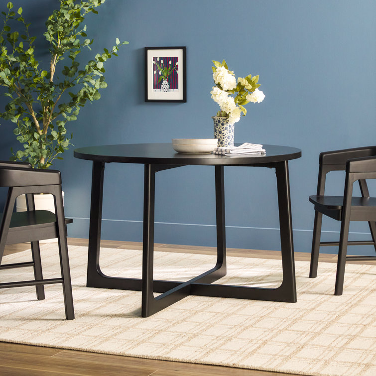 Black Solid Wood Round Dining Table with Geometric Legs
