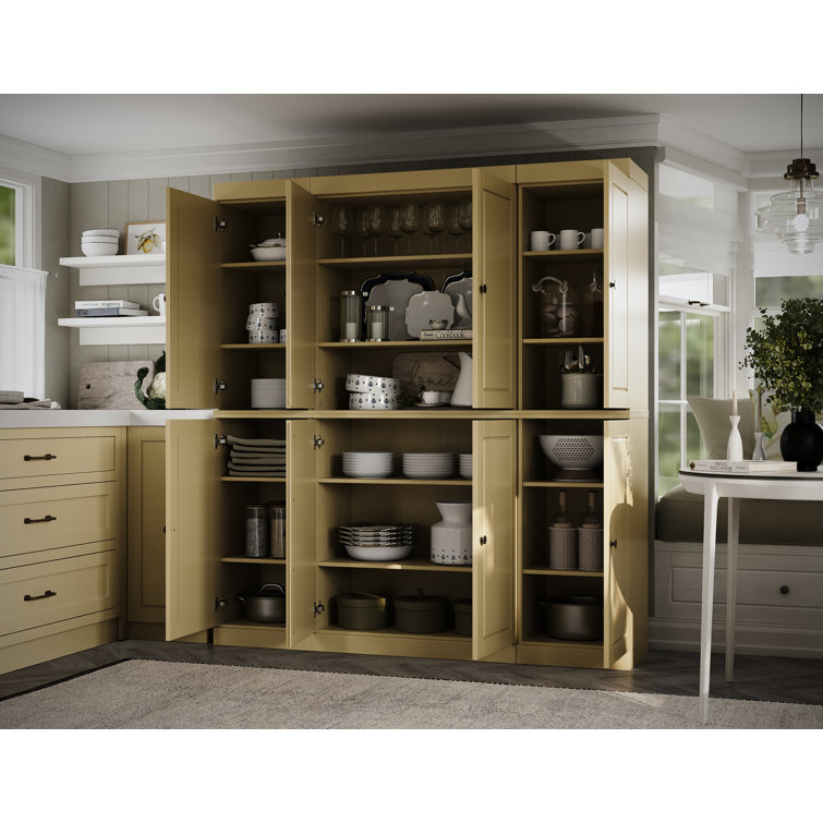 Yellow Raised Panel Solid Wood 65" Pantry Cabinet