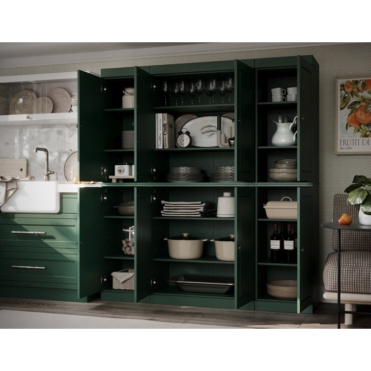Green Solid Wood Raised Panel Pantry Cabinet with Adjustable Shelves
