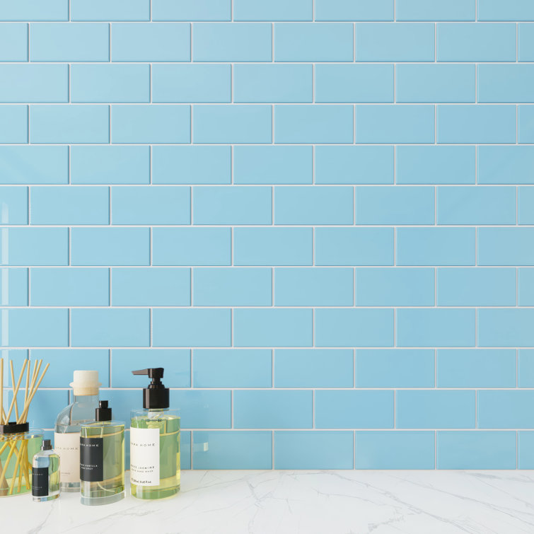 Light Blue 3x6 Glossy Glass Subway Tile for Bathroom and Kitchen