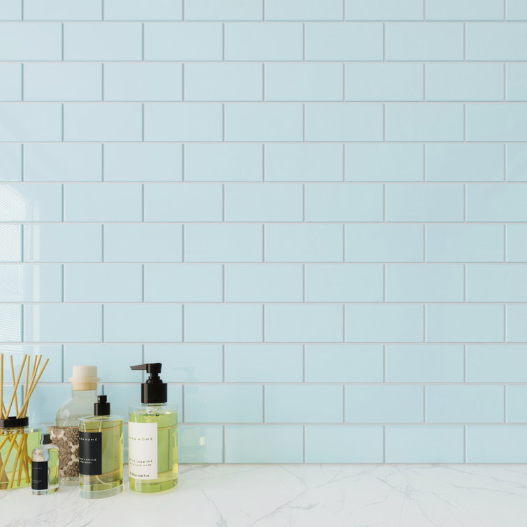 Sky Blue Glass Subway Wall Tile 3" x 6"