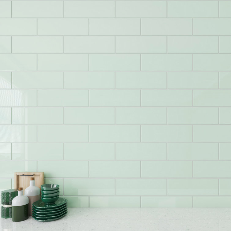 Winter Sage Glossy Glass Subway Wall Tile 4" x 12"